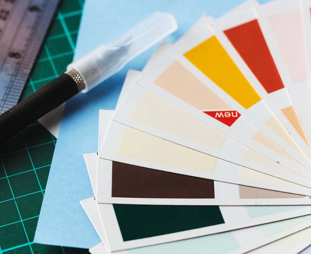 Different set of colors in a card as a sample to choose a paint for a house